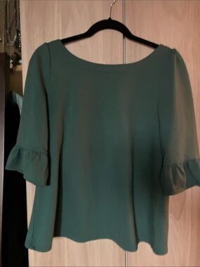Modcloth Forest Green Ruffle Sleeve Blouse